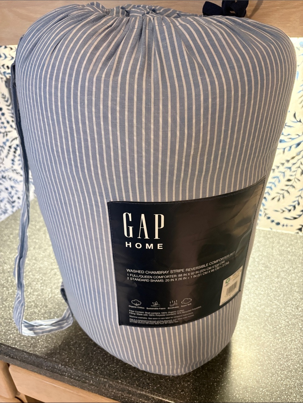 GAP Home Washed Chambray Stripe Comforter Set - Blue/White